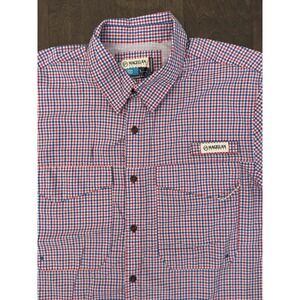 Magellan Men Long Sleeve Vented Shirt Fish Gear Seersucker Red/Blue Check Size L